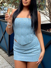 Load image into Gallery viewer, Women&#39;s Sexy Denim Sequined Slim Tube Top &amp; Skirt Suit +
