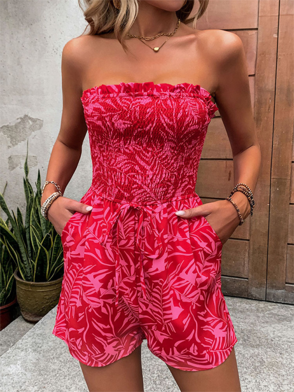 New women's one-shoulder elastic printed tube top jumpsuit +++