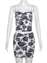 Load image into Gallery viewer, Women&#39;s New Fashion Rose Print Suspenders Sexy Slim Hip Skirt Suit +
