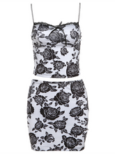 Load image into Gallery viewer, Women&#39;s New Fashion Rose Print Suspenders Sexy Slim Hip Skirt Suit +
