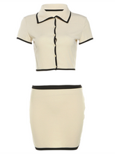Load image into Gallery viewer, Ladies New Short-Sleeved Cardigan Lapel Sexy Hip-Wrapped Short Skirt Suit +
