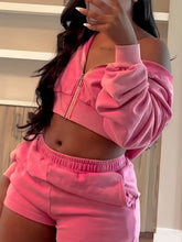 Load image into Gallery viewer, Autumn and Winter Zipper Hooded Long-sleeved Shorts Sweater Suit +
