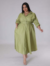 Load image into Gallery viewer, Fashionable Plus Size Women&#39;s Solid Color Long Sleeve Shirt Dresses +
