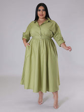 Load image into Gallery viewer, Fashionable Plus Size Women&#39;s Solid Color Long Sleeve Shirt Dresses +
