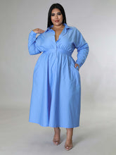 Load image into Gallery viewer, Fashionable Plus Size Women&#39;s Solid Color Long Sleeve Shirt Dresses +
