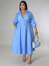 Load image into Gallery viewer, Fashionable Plus Size Women&#39;s Solid Color Long Sleeve Shirt Dresses +
