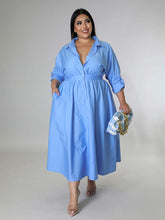 Load image into Gallery viewer, Fashionable Plus Size Women&#39;s Solid Color Long Sleeve Shirt Dresses +
