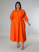 Load image into Gallery viewer, Fashionable Plus Size Women&#39;s Solid Color Long Sleeve Shirt Dresses +
