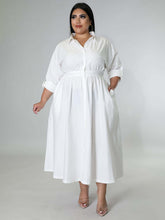 Load image into Gallery viewer, Fashionable Plus Size Women&#39;s Solid Color Long Sleeve Shirt Dresses +
