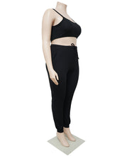 Load image into Gallery viewer, Plus Size Women&#39;s Fashion Sexy Chest Opening Hollow Solid Color Ribbed Three-Piece Sweatshirt Suit +
