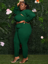 Load image into Gallery viewer, Plus Size Women&#39;s Fashion Sexy Chest Opening Hollow Solid Color Ribbed Three-Piece Sweatshirt Suit +
