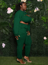 Load image into Gallery viewer, Plus Size Women&#39;s Fashion Sexy Chest Opening Hollow Solid Color Ribbed Three-Piece Sweatshirt Suit +
