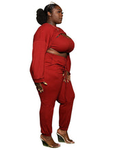 Load image into Gallery viewer, Plus Size Women&#39;s Fashion Sexy Chest Opening Hollow Solid Color Ribbed Three-Piece Sweatshirt Suit +
