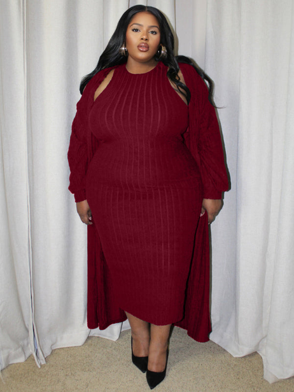 Large Size Women's Dress New Casual Fashion Long-sleeved Jacket Two-piece Suit +