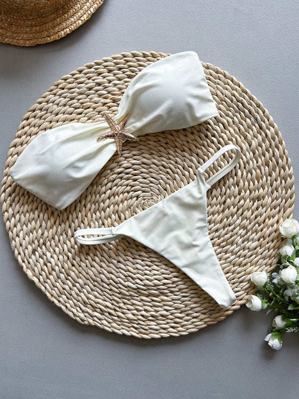 Starfish Solid Color Bandeau Bikini +