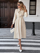 Load image into Gallery viewer, Elegant Mid-length Skirt Bow Tie Collar Long Sleeves and Waist Polka Dot Dress +
