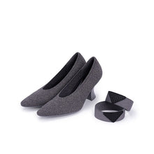 Load image into Gallery viewer, Pointed Toe Knit Pumps – French Chic Block Heel Shoes
