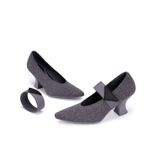 Load image into Gallery viewer, Pointed Toe Knit Pumps – French Chic Block Heel Shoes
