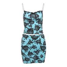 Load image into Gallery viewer, Women&#39;s New Fashion Rose Print Suspenders Sexy Slim Hip Skirt Suit +
