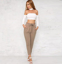 Load image into Gallery viewer, New Fashion Pants for Women Elastic Waistband with Bow Belt European Women Style +
