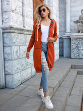 Load image into Gallery viewer, Full Size Zip-Up Longline Hoodie with Pockets +
