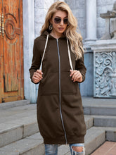 Load image into Gallery viewer, Full Size Zip-Up Longline Hoodie with Pockets +
