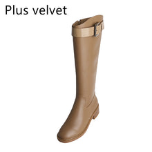 Load image into Gallery viewer, Reel Leather Knee Boots Shallow Round Toe Platform Boots Velvet Winter Boots for Women Winter Knight Boots for Ladies +
