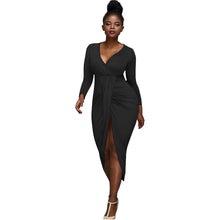 Load image into Gallery viewer, Nightclub Irregular Long-sleeved V-neck Dress +
