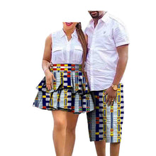 Load image into Gallery viewer, African Print Batik Cotton Couple Suit Ladies Skirt Men&#39;s Shorts +
