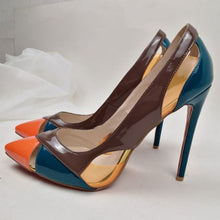 Load image into Gallery viewer, Multi-color Patchwork Collision Shallow Mouth Pumps High With Fine Women&#39;s Shoes +
