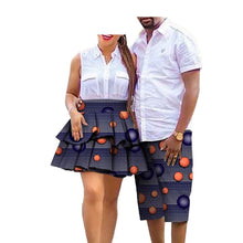 Load image into Gallery viewer, African Print Batik Cotton Couple Suit Ladies Skirt Men&#39;s Shorts +
