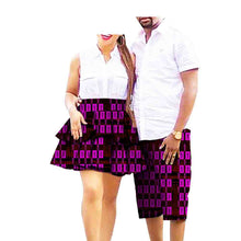 Load image into Gallery viewer, African Print Batik Cotton Couple Suit Ladies Skirt Men&#39;s Shorts +
