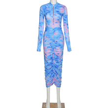 Load image into Gallery viewer, Stand-up Collar Zipper Bag Hip Dress +
