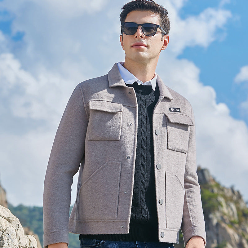 Short Double-Faced Woolen Coat Men's Lapel Coat +
