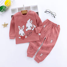 Load image into Gallery viewer, Children&#39;s Underwear Set Long-sleeved Color Matching Cotton Round Neck Shoulder Buckle +
