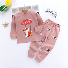 Load image into Gallery viewer, Children&#39;s Underwear Set Long-sleeved Color Matching Cotton Round Neck Shoulder Buckle +
