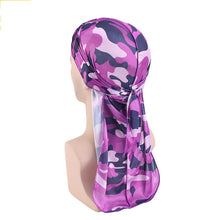 Load image into Gallery viewer, Flashy Durag - Faux Silk Camouflage Bandage Pirate Hat - Turban Hat +
