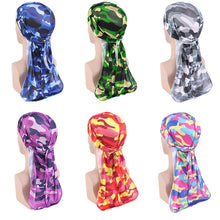 Load image into Gallery viewer, Flashy Durag - Faux Silk Camouflage Bandage Pirate Hat - Turban Hat +
