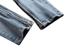 Load image into Gallery viewer, Zipper Ripped Jeans Foot Trousers Men&#39;s Denim Stretch Trousers Skinny Pants +
