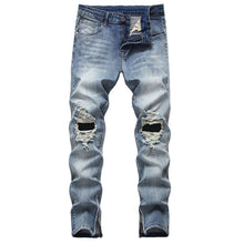 Load image into Gallery viewer, Zipper Ripped Jeans Foot Trousers Men&#39;s Denim Stretch Trousers Skinny Pants +
