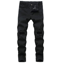 Load image into Gallery viewer, Zipper Ripped Jeans Foot Trousers Men&#39;s Denim Stretch Trousers Skinny Pants +
