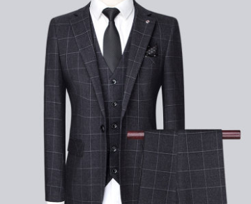 Male Three-Piece Slim Plaid Suit Formal and Casual Business Groom Suit +