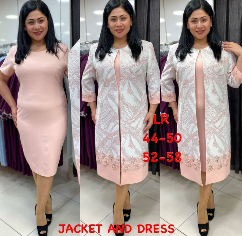 African Ladies Plus Size Long Jacket Printed Lace Dress Suit +