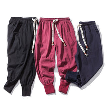 Load image into Gallery viewer, Harem Pants Men Streetwear Casual Joggers Narrow Ribbed Hem Ankle Cotton Linen Sweatpants Trousers M-5XL +
