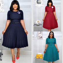 Load image into Gallery viewer, Round Neck Plus Size Mother&#39;s Dress Female Pleated Dress +
