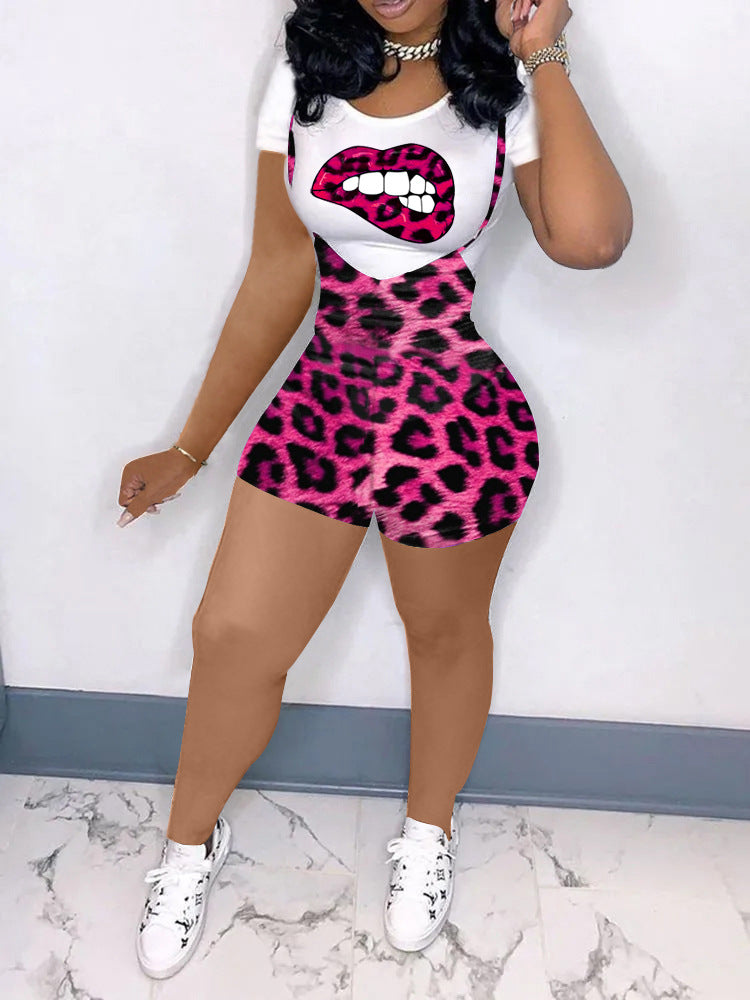 European And American Casual Fashion Short-Sleeved Printed Two-Piece Suit +