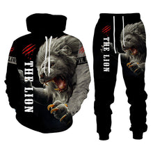 Load image into Gallery viewer, Lion Print Men Hooded Sweatshirt Set +
