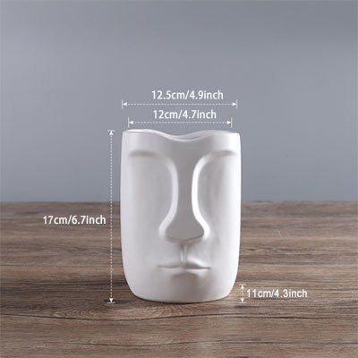 Ceramic Black and White Abstract Vase Human Face Shaped Vase Nordic Minimalist Art +