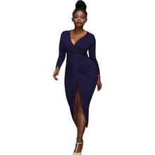 Load image into Gallery viewer, Nightclub Irregular Long-sleeved V-neck Dress +

