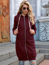 Load image into Gallery viewer, Full Size Zip-Up Longline Hoodie with Pockets +
